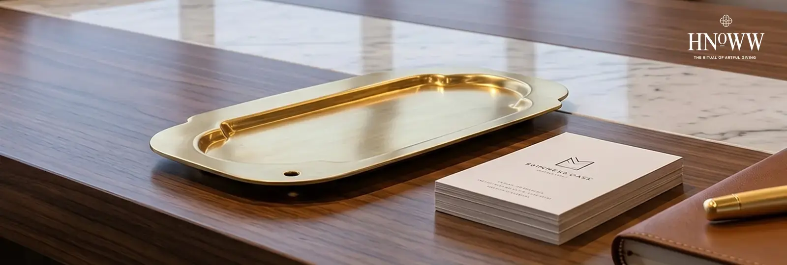 The Linear Brass Tray for executive desk organization