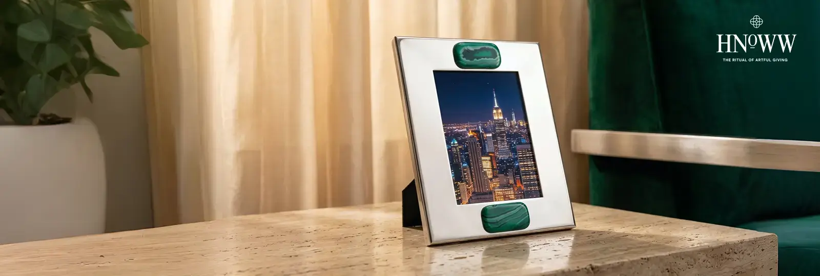 The Malachite Monolith sculptural home décor object in Dubai interiors